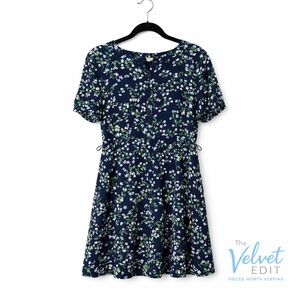 LOFT Outlet Navy Floral Button Front Dress Petite 10P